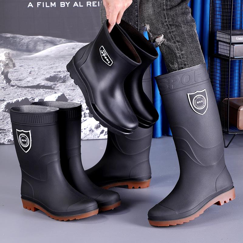 Tall tube men's thickened matte rain boots medium and short black tire bottom non-slip men's rain shoes industrial and mining boots