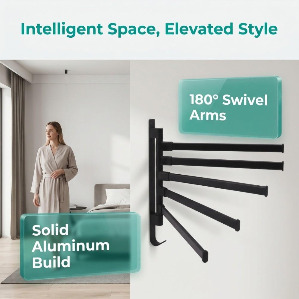 Aluminum Swivel Towel Bar Black Towel Holder Practical Swivel Towel Rack  Space Saving
