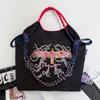 Large Capacity Embroidered Eco Nylon Shopping Tote - Versatile Shoulder/Handheld/Crossbody Bag