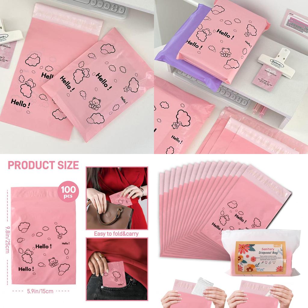 Disposable Sanitary Pad Trash Bag With Support For Pink Home Use