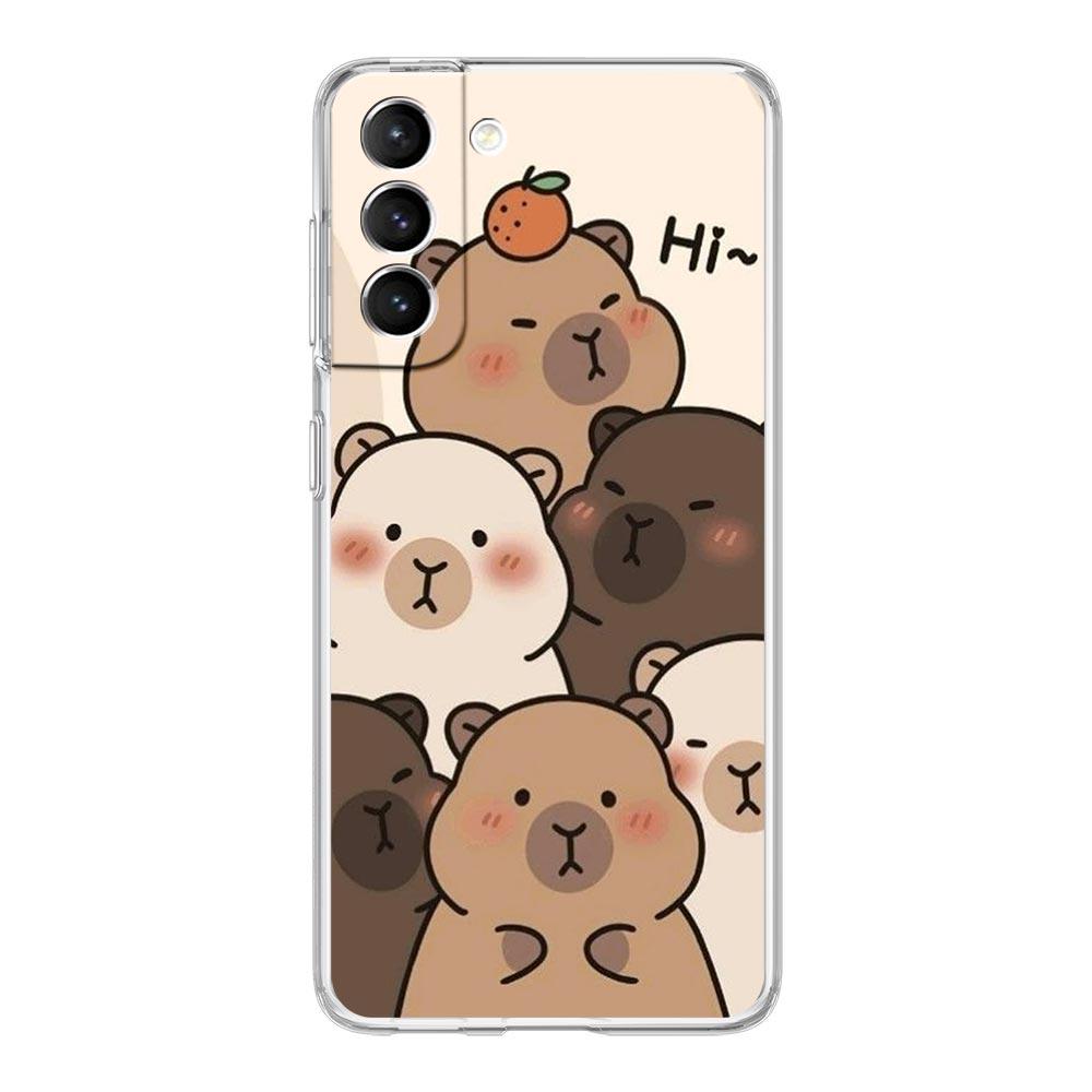 Phone Case For Samsung Galaxy S25 S24 S23 FE S22 Ultra S20 S21 5G S10 Plus S10E Soft Clear Cover Anime Capybara Porpoise