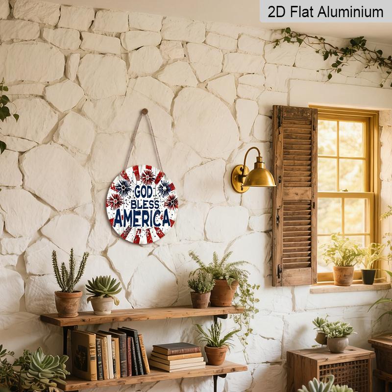 2D Flat, 1pc Decoration Celebrating American Independence Day on July 4Th, Featuring a Red And Blue Striped Pattern.This Aluminum Sign Is Perfect for