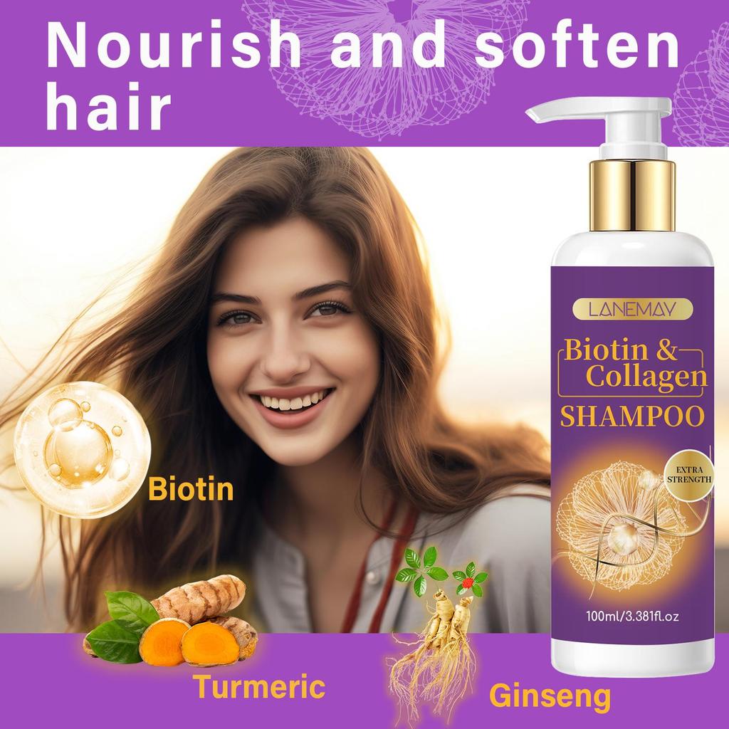 Biotin & Collagen Shampoo - Refresh Scalp and Stronger Hair Volume  - Deeply Clean & Care for all Types Hair,100ml