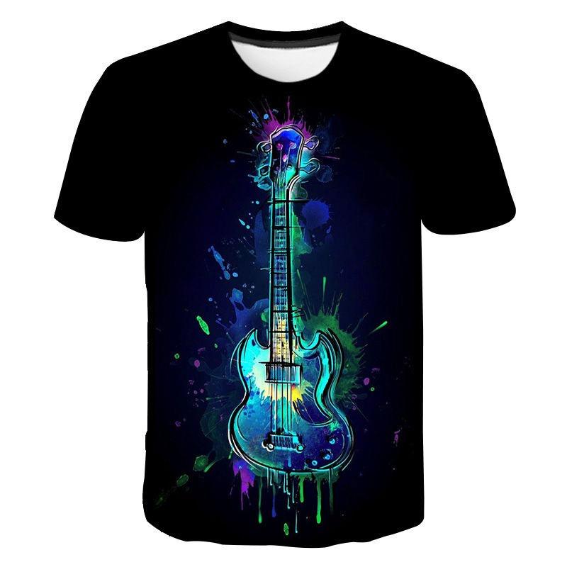 

Summer Round Neck Colorful Guitar Graphic 3D Print Top Fashionable Casual Short Sleeved Men s T-shirts S