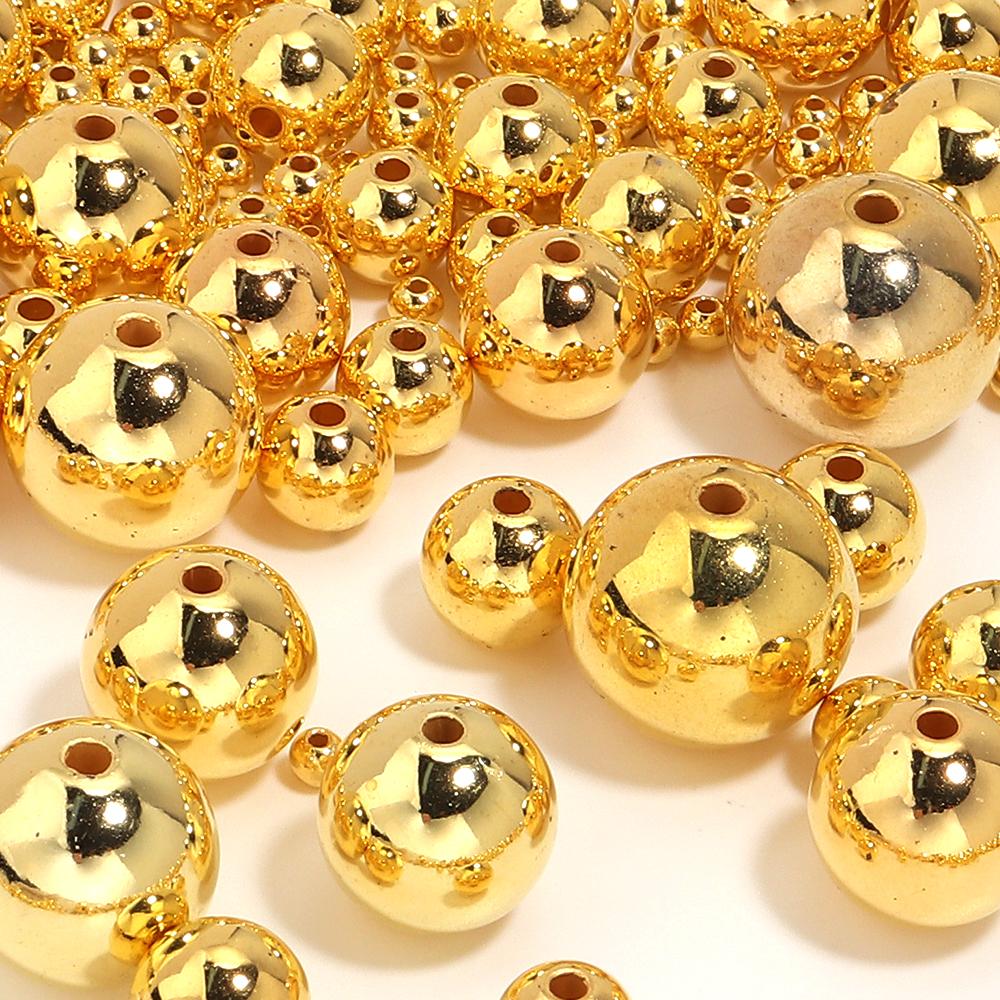 10-1000pcs ABS Imitation Pearl Beads 3-20mm Gold Round Loose Spacer Beads For DIY Jewelry Making Bracelet Necklace Acessories