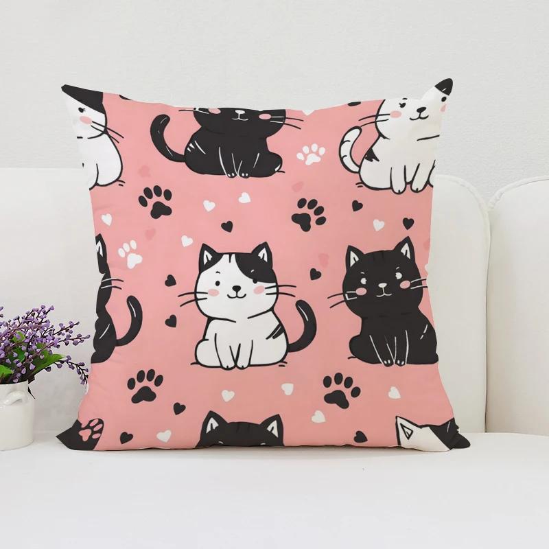 Cute Cartoon Cat Pillowcases for Pillows 45x45 Cushions Cover Aesthetic Room Decoration Cushion Cover 50x50 Home Decor Pillow