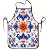 1pc of Apron Featuring a Blue And Orange Floral Design, Made from Durable And Easy-To-Clean Polyester, with an Adjustable Waistband, Suitable for Cook