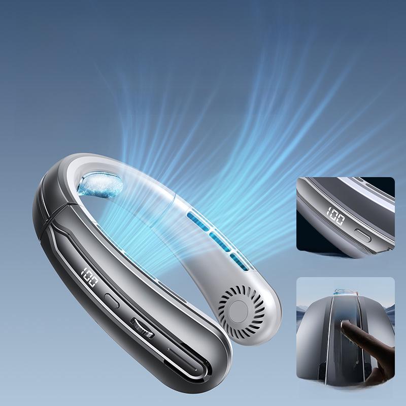 2024 Stylish USB Rechargeable Neck Fan: Portable, Silent, Leafless Cooling Device