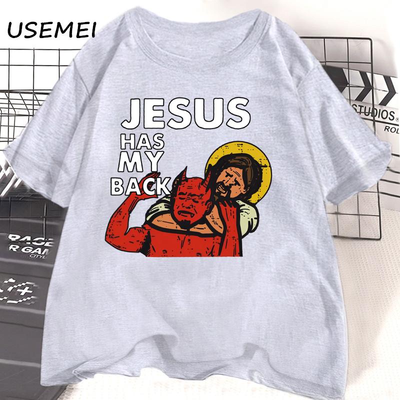 Jesus Has My Back Tshirt Funny Christian Jesus Brazilian Jiu-jitsu T-Shirt Religious Faith Tshirts Cotton Short Sleeve Clothes
