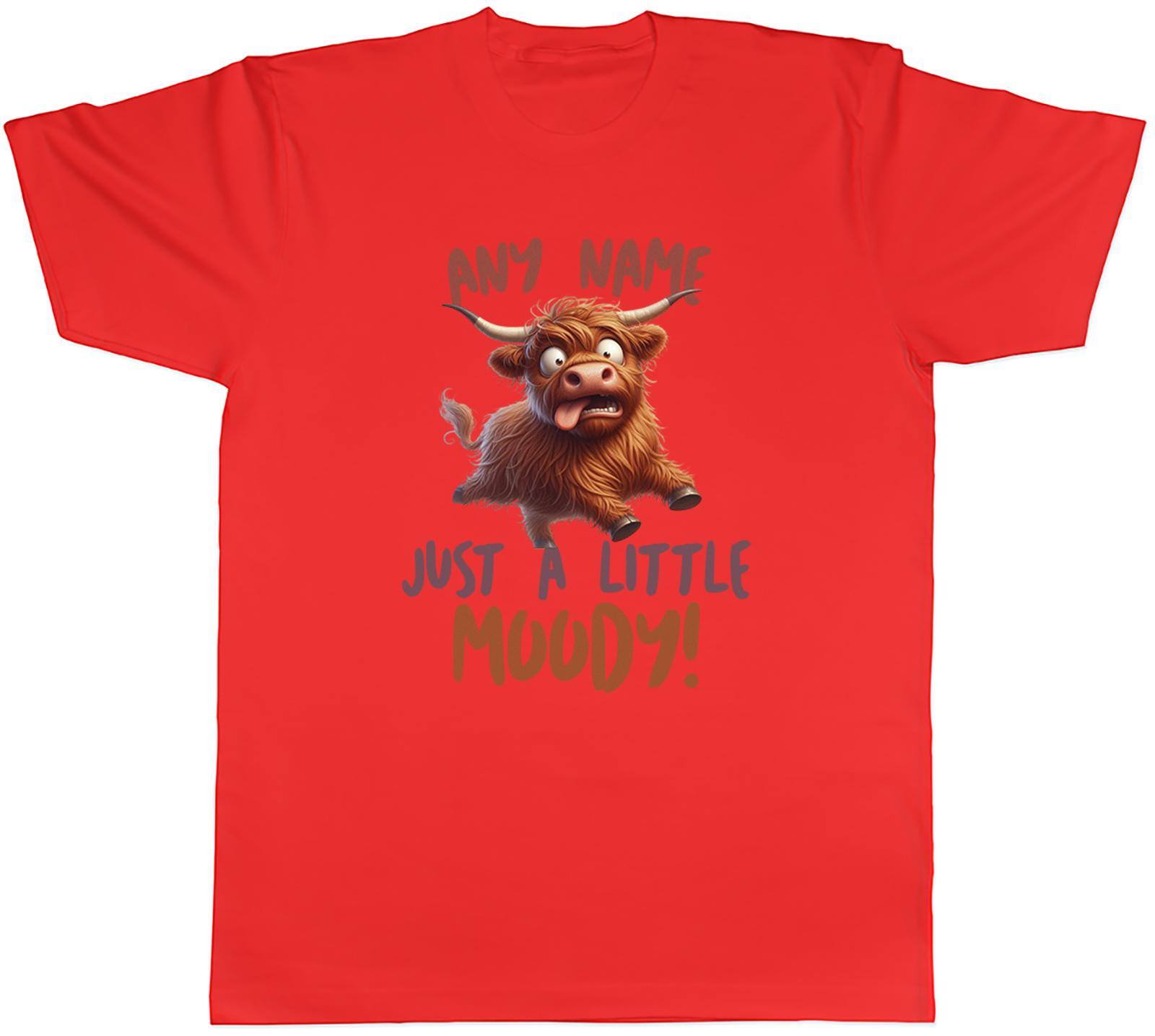 Personalised Just a Little Moody Highland Cow Unisexs TShirt Tee Gift Top S