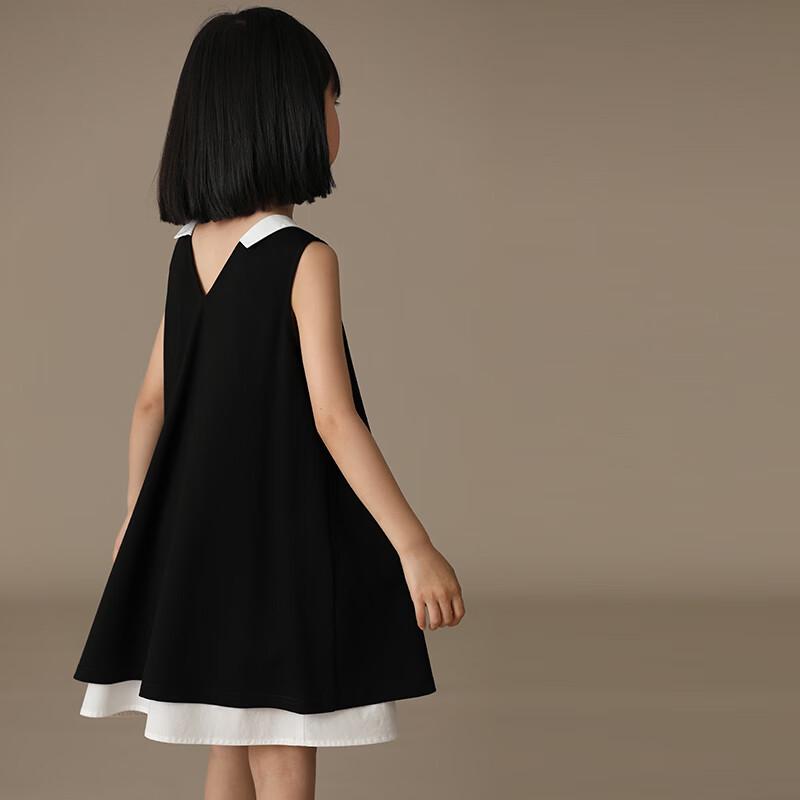 

Hacikis Kids Sleeveless Little Black Dress with Color-Block Lapel 140