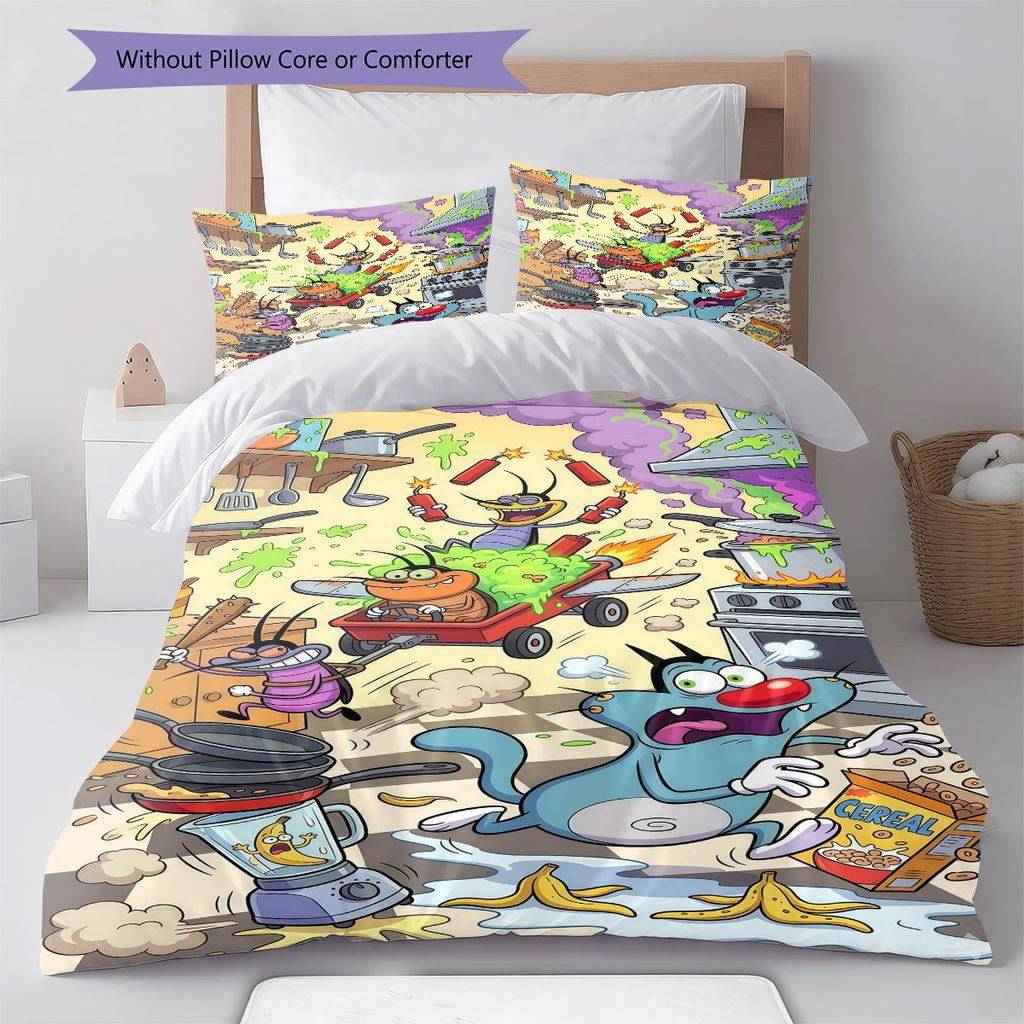 Oggy Bedding Quilt Set Quilt Cover Pillowcase Home Decoration Birthday Gift (1 * duvet cover + 2 * pillowcase, without core)