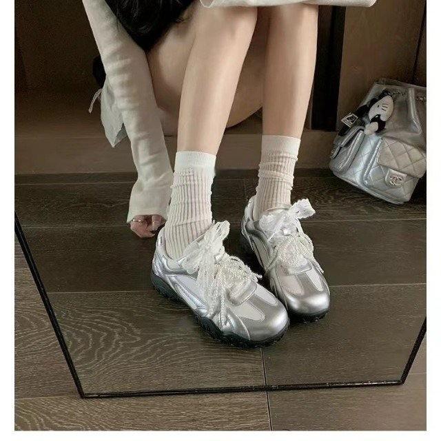 Yunfu Shu 2025 Spring New Lace Pearl Mandarin Duck with Platform-soled Dexun Forrest Gump Shoes Korean Versatile Casual Shoes