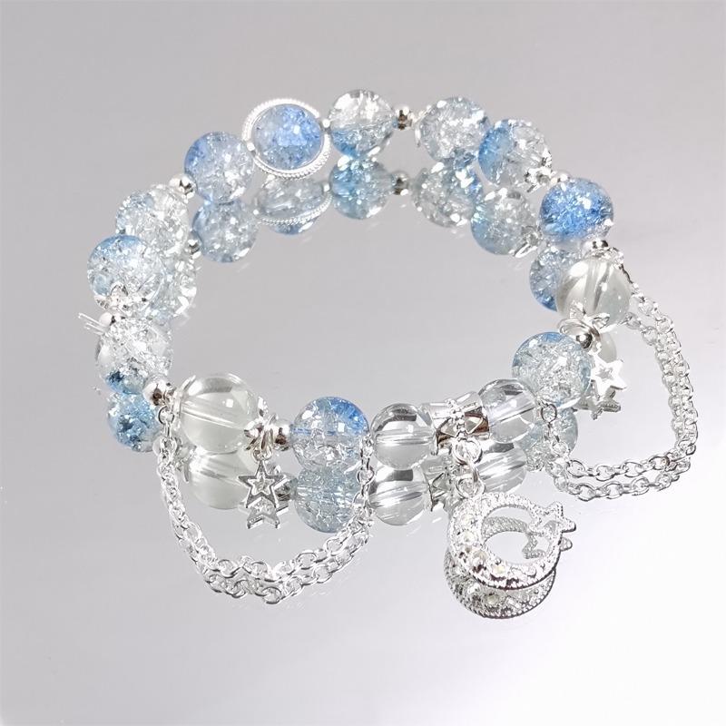 1Pc Sweet Crystal Moon Bracelet Women's Beaded Bracelet Niche Design Super Immortal Student Girlfriend Jewelry