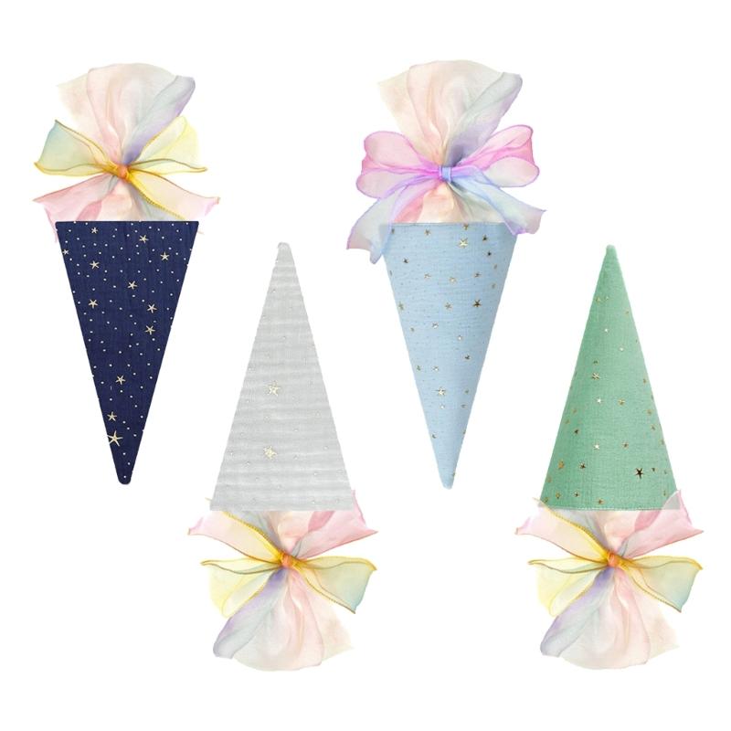 Stylish Fabric Party Decoration Ice Cream Cone Shaped Bowknot Ornament for Students Kids Celebration Gift