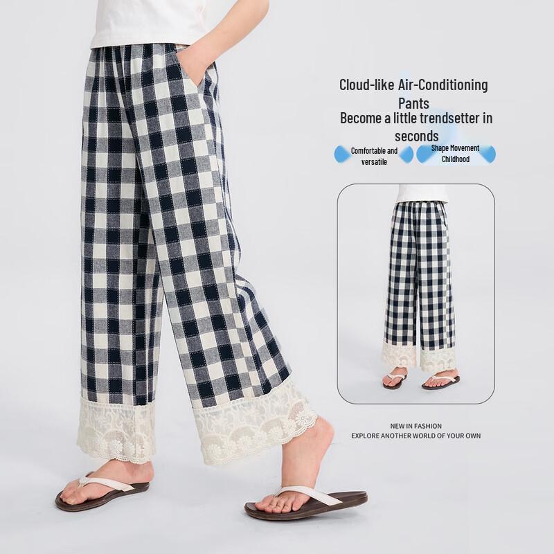 Yuanyuan Princess Girls  Plaid Lace Wide-Leg Summer Casual Pants 160
