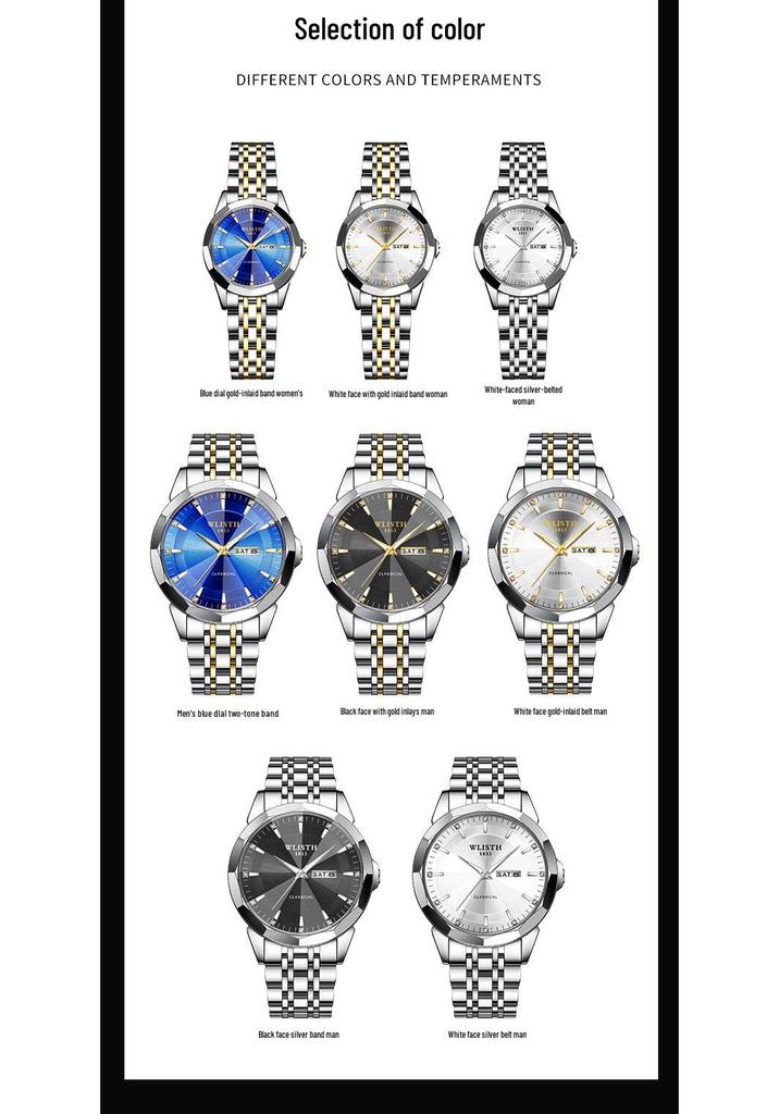 Trendy Waterproof Luminous Quartz Couple Watches for Men & Women – Solid Steel, Calendar Feature