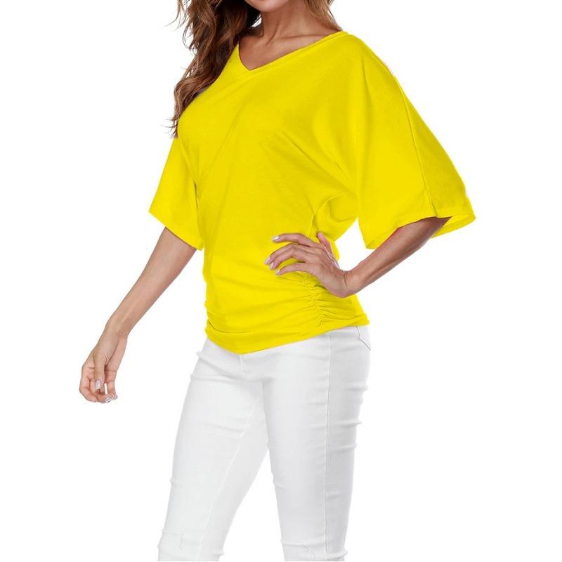 Sommer Neue Mode Damen Locker Fledermaus Kurzarm V-Ausschnitt T-Shirt Tops