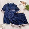 Solid Color Love Embroidery Ice Silk Short-Sleeved Loungewear Girl College Style Fashion Suit