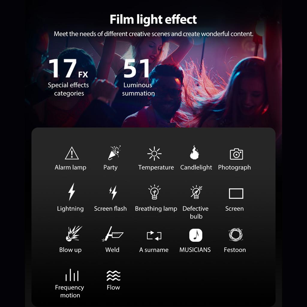 100W RGB LED Video Light with COB Beads, 4800 Lxu 97+ CRI, RGB Color, 51 Lighting Effects, Continuous Output Lighting, APP Control, for Filmmaking, Vi