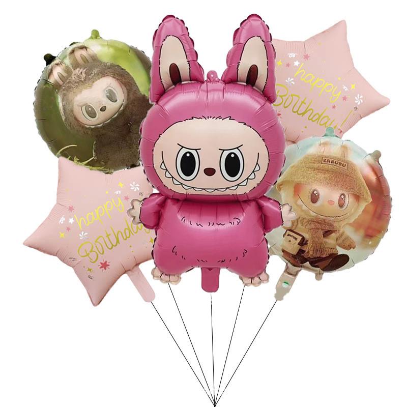 5 Pezzi Carino Cartone Animato Labubu Palloncino in Alluminio Decorazione Festa di Compleanno per Bambini Baby Shower Giocattolo Gonfiabile