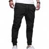 Mens Loose Casual Linen Striped Jogger Pants Straight Leg Commuter Trousers