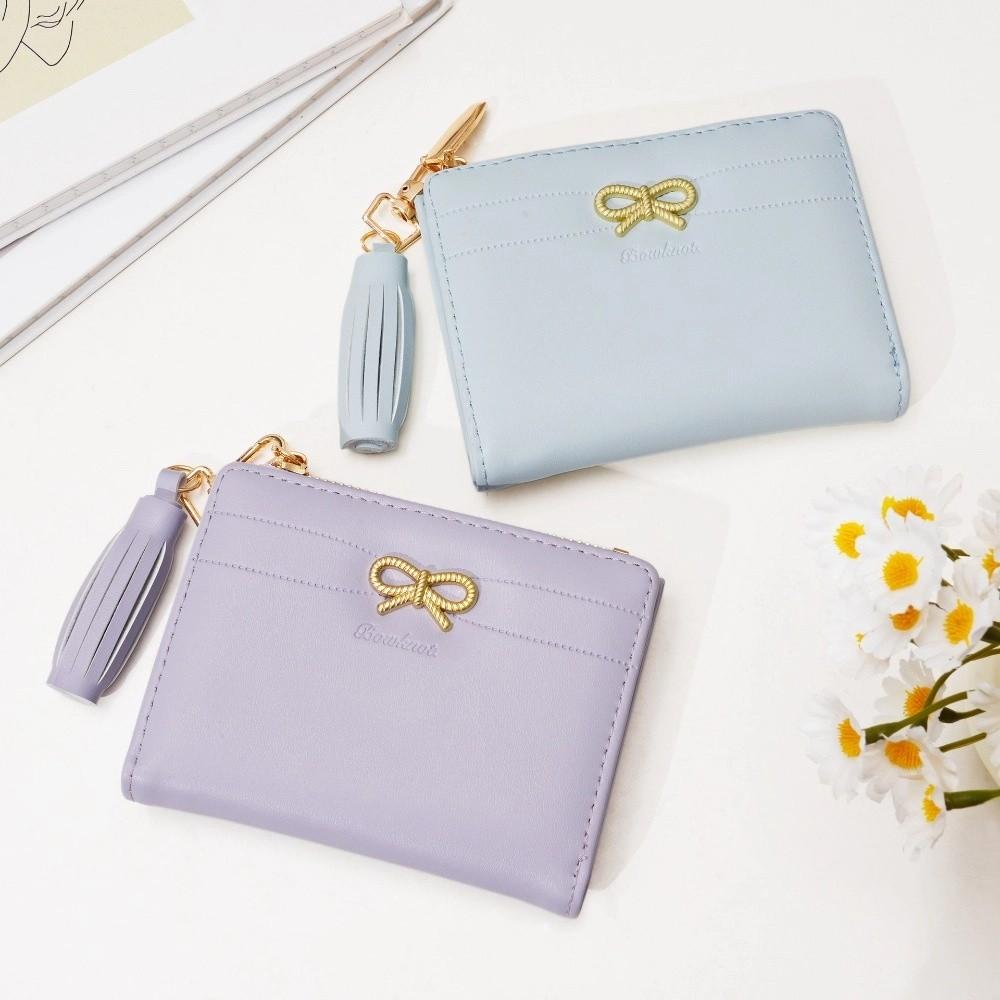 Bow PU Leather Coin Purse Portable Credit Card Holder Compact ID Card Holder  Women
