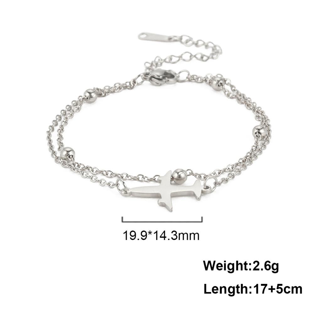 Damen-Armbänder mit Flugzeug-Anhänger, zweilagige Perlenketten-Armbänder, Schmuck aus Edelstahl, Freundschaftsgeschenk