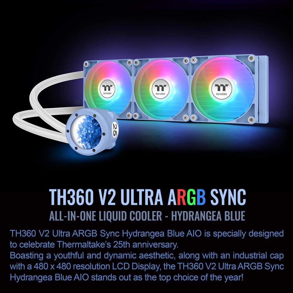 Thermaltake TH360 V2 Ultra ARGB SyncAlO Liquid CoolerARGB Fans 120 X 3PWM 500~1500rpmWater Block 2.1-inch LCDHydrage Blue CL-W420-PL12BU-A