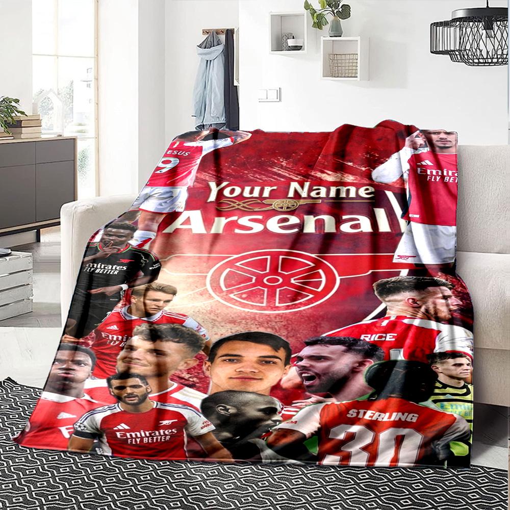 Arsenal Football Player Customize Text Blanket Gift Customizable Blanket Comfortable Perfect for Home Decor Seaside Living Room Picnics