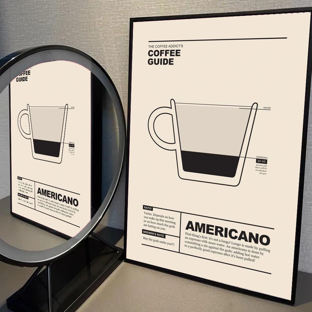 1pc Coffee Guide Espresso Americano Quotes Poster Self-adhesive Art Waterproof Paper Sticker Coffee House Bar Room Wall Decor