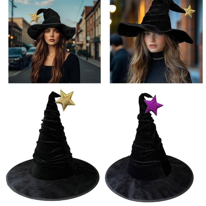 Halloween Wizard Hat Star Witch Hat Witch Caps Wizard Costume Accessories for Masquerade Party Decor Cosplay Props