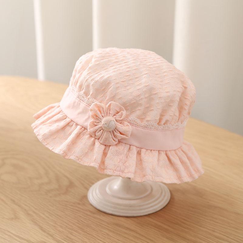 Princess Lace Trim Cotton Baby Hat for 3-8 Months Spring Autumn UV Protection Fisher Style Cute And Adorable Infant Cap