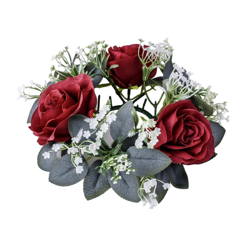 Artificial Floral Candle Ring for Pillar Candle Greenery Small Fake Candle Holder for Party Thanksgiving Day Home Table Dinner