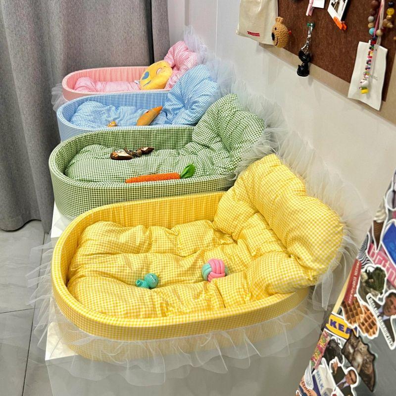 

Cat Nest Dog Kennel All Year Round Neutral Non-Stick Hair Cat Sleep Mat Soft Small Size Dogs Mattress Pet Supplies 60*40cm Girl powder
