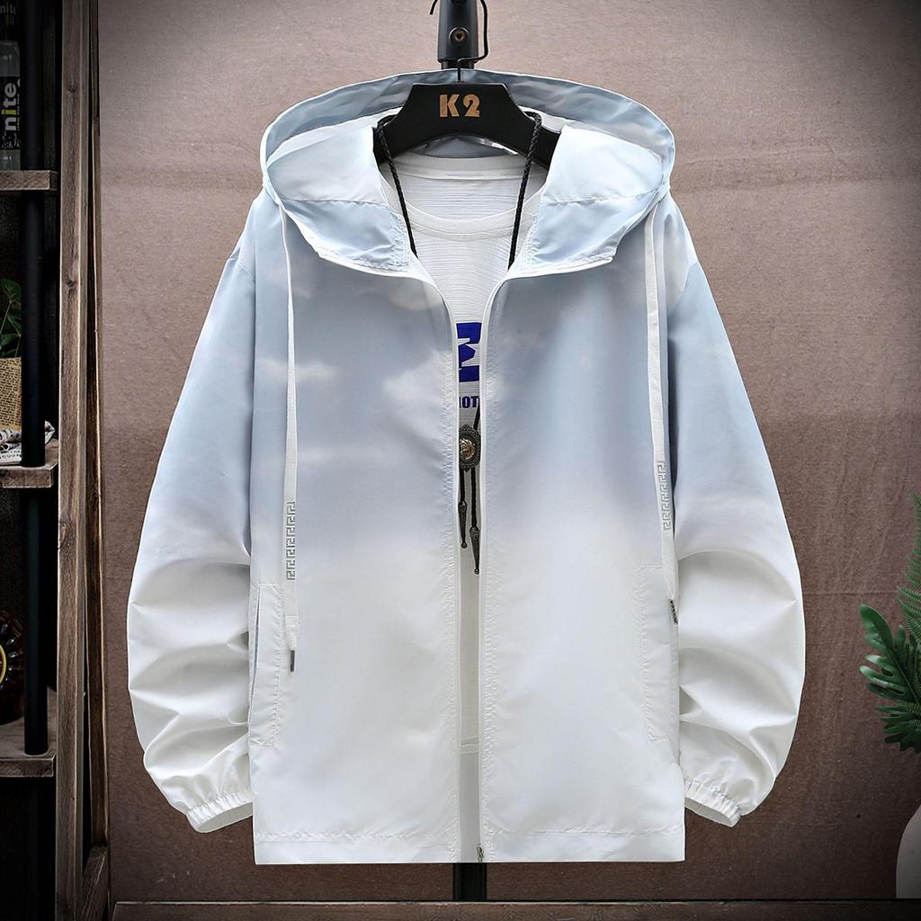 Men's Hooded Ice Silk Cooling Jacket - Chinese Style Print, Lightweight & Breathable Sun Protection