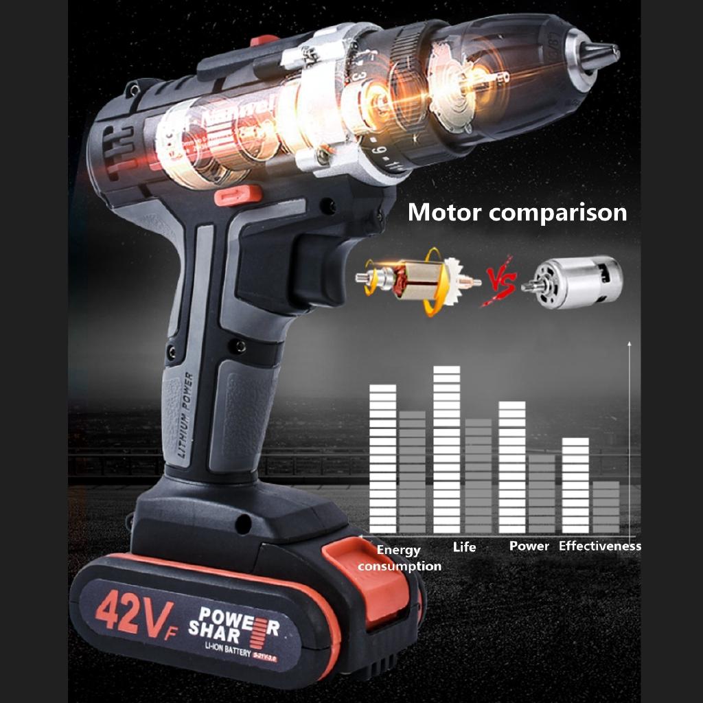 25+1 Torque 1/2pcs LI-ION Battery Dual Speed Brushless Cordless Electric Impact Drill LED Light 190mm*200mm