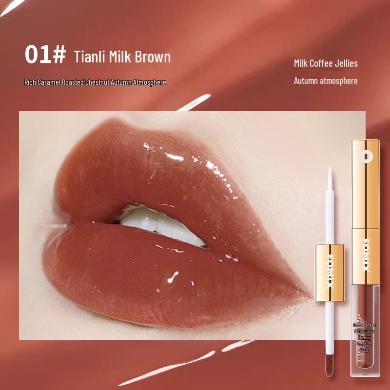 FOMIX Double-Headed Mirror Gloss: Hydrating, Non-Sticky, High-Shine Lip Glaze for Plump Lips. 2.4g Colored Lip Glaze + 2.5ml Clear Lip Glaze