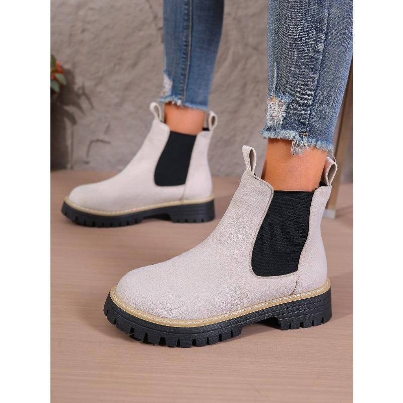 Women's New British Style Ankle High Martin Chelsea Boots Round Toe Winter Simple Thick Soled Boots