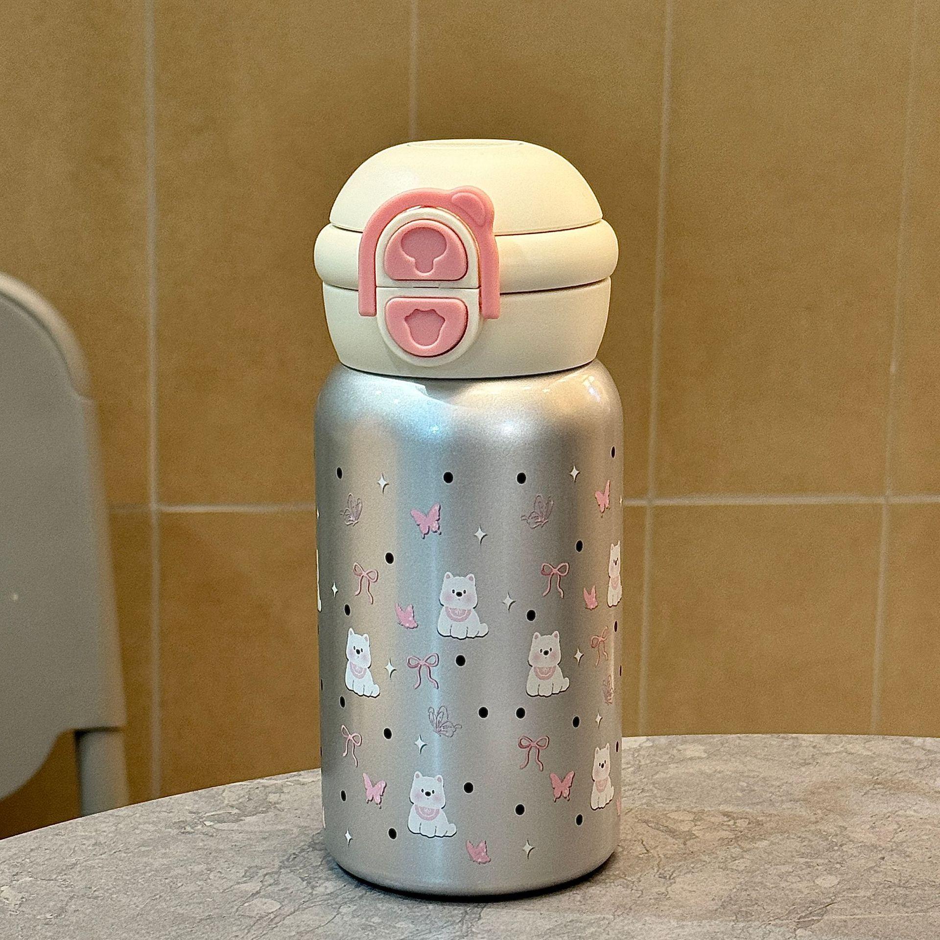 

High Value 316 Stainless Steel Bouncing Cup Cartoon Children S Double Drinking Cup Large Capacity Portable Handle Straw Thermos Cup 500ml срібний