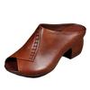 Summer 2025 Retro Thick Heel Outer Wear Slippers Fish Mouth Shoe Middle Heel Soft Leather Middle-aged Mother Comfortable Shoes