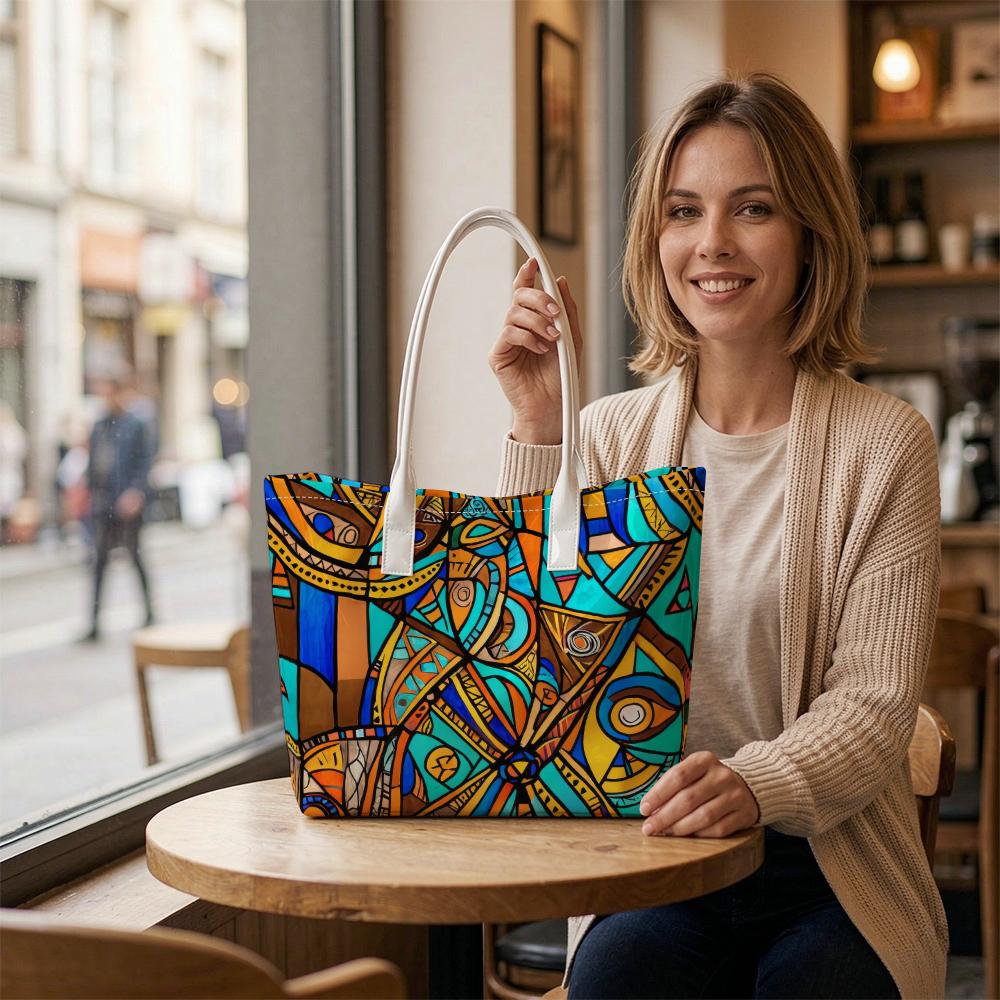 Ethnic Geometric Print Tote Bag Fashion Casual Large Capacity Daily Carry Ladies Shoulder Bag