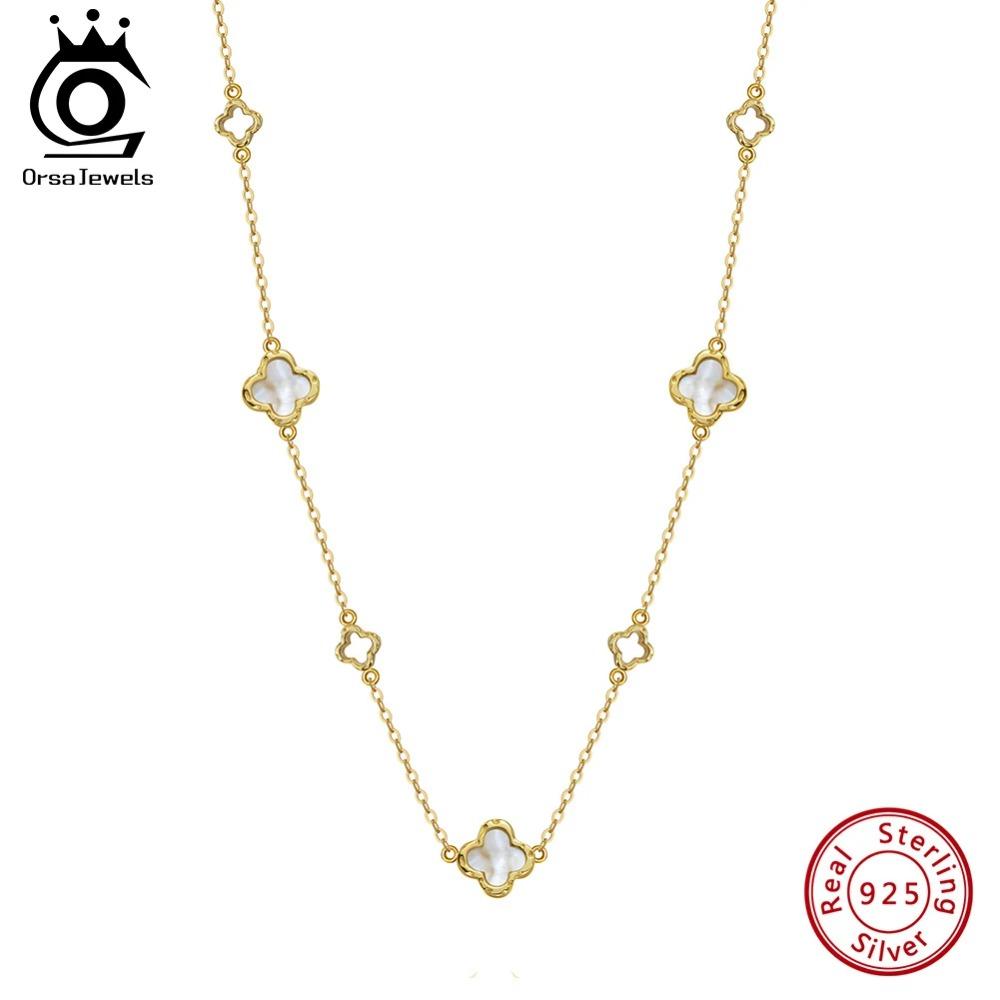Colar de Corrente de Luxo Trevo Vazado ORSA JEWELS Presente de Festa de Banquete Prata 925 Trevo Quatro Flores Acessórios de Joalheria de Pescoço GMN61