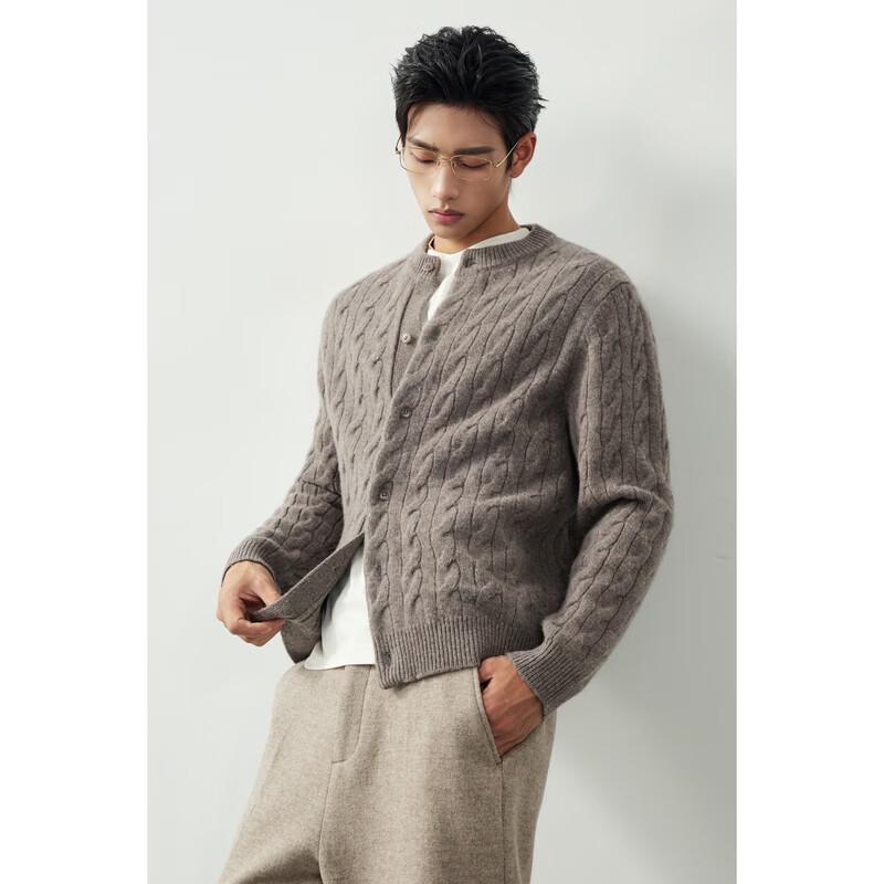 Earl Zhuoer Men's 100% Wool Cable-Knit Cardigan