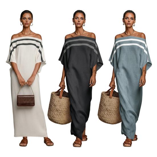 Dámské Maxi Šaty Bez Ramínek Color Block Netopýří Rukáv Tunika Dlouhé Šaty Letní Ležérní Plážová Dovolená Sluneční Šaty