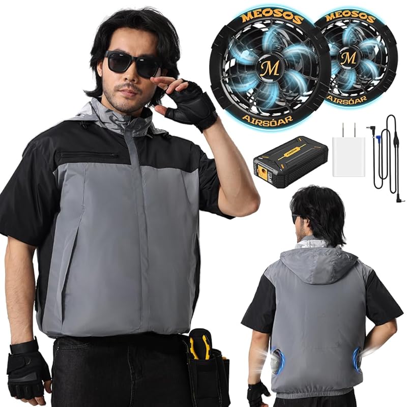 

[Vezuoco] work clothes short sleeve [30V super high output 30000mAh large capacity] Work clothes with fan 26H continuous operation Two drive modes