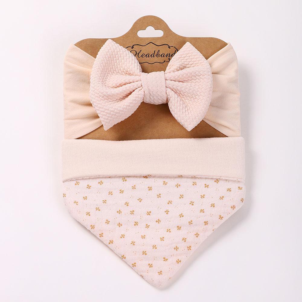 Baby bib hair accessory set gift bow solid color headband polka dot cotton drool towel children's feeding accessories