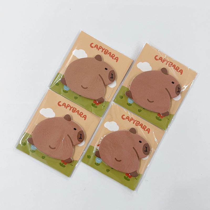 4Packs Adorable Capybara Sticky Notes Set - 3D Animal Shape Self-adhesive Memo Pads for Students/Office