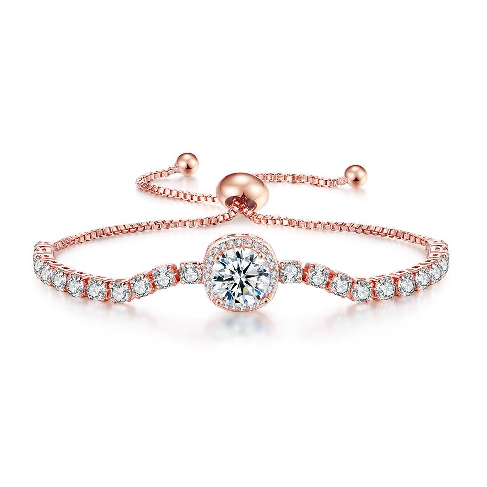 Full Zircon Birthstone Bracelet Women'S Adjustable Light Luxury Color Sugar Cube Jewelry Temperament Jewelry