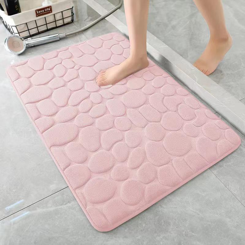 Cross-Border Coral Fleece Embossed Solid Color Stone Bathroom Mat.